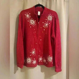 Womens Red Snowflake Vintage Cardigan